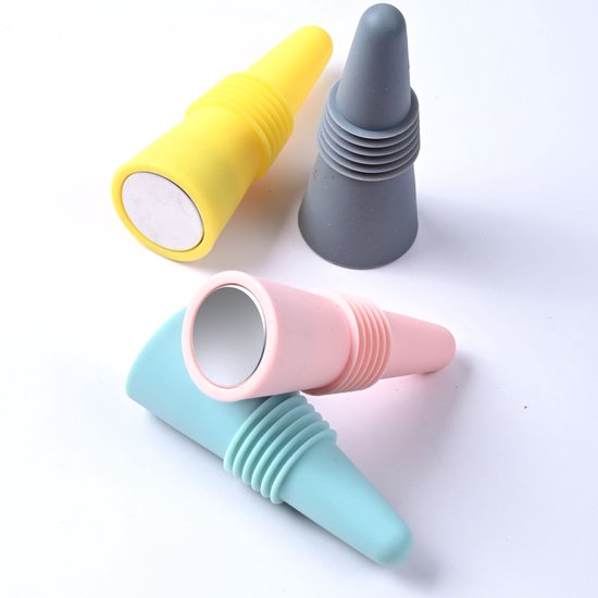 4 Piece Colored Stoppers - Reusable - Silicone Material - With Non-slip Handle, Perfect for Champagne, Keeps V1188-ZXY-131-156