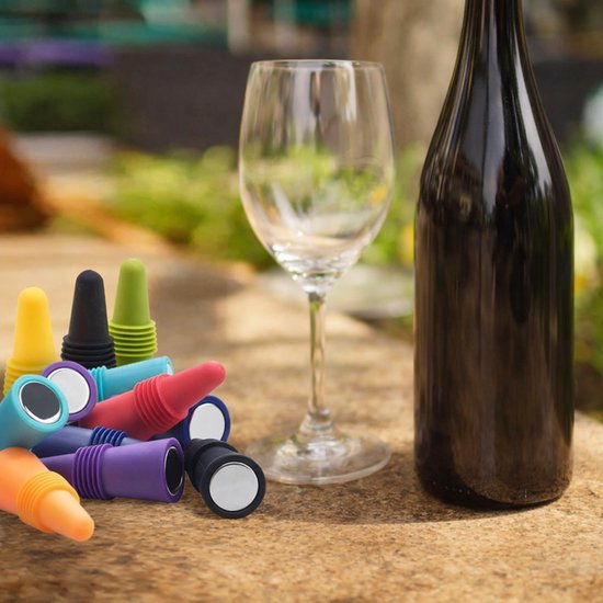 4 Piece Colored Stoppers - Reusable - Silicone Material - With Non-slip Handle, Perfect for Champagne, Keeps V1188-ZXY-131-156