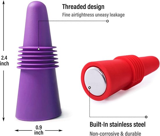 4 Piece Colored Stoppers - Reusable - Silicone Material - With Non-slip Handle, Perfect for Champagne, Keeps V1188-ZXY-131-156
