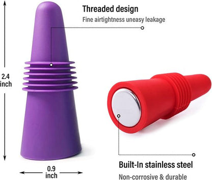 4 Piece Colored Stoppers - Reusable - Silicone Material - With Non-slip Handle, Perfect for Champagne, Keeps V1188-ZXY-131-156