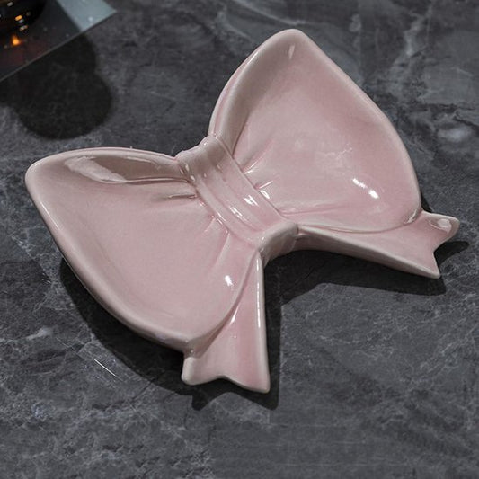 Bow Soap Dish - Ceramic Soap Organizer with Pink Bow - Bathroom Decor, Sponge Holder for Sink, Jewelry V1188-ZXY-131-161