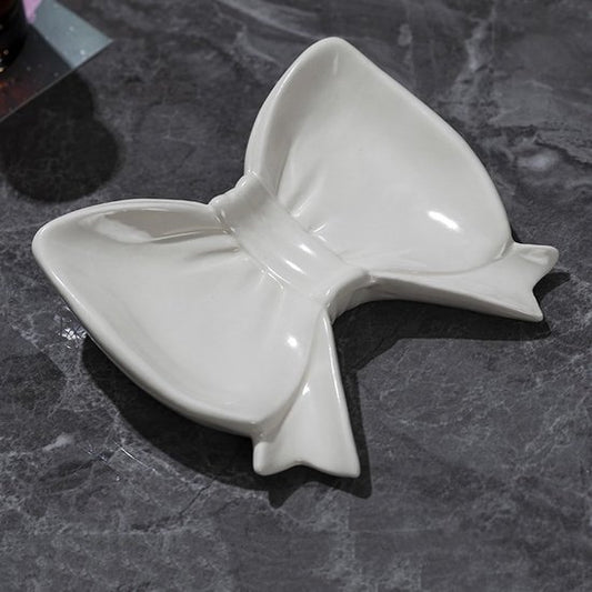 Bow Soap Dish - Ceramic Soap Organizer with Pink Bow - Bathroom Decor, Sponge Holder for Sink, Jewelry V1188-ZXY-131-162