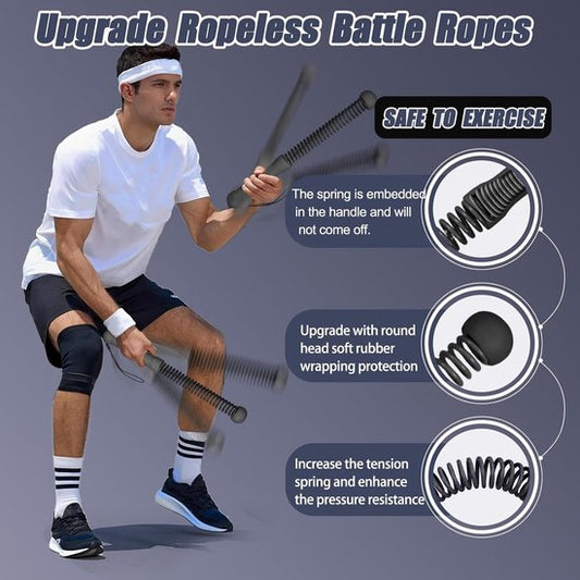 2-Pack Cordless Battle Ropes - Battle Rope - Fitness Rope - Soft Grip - For Home Gym & HIIT - Portable Arm V1188-ZXY-131-178