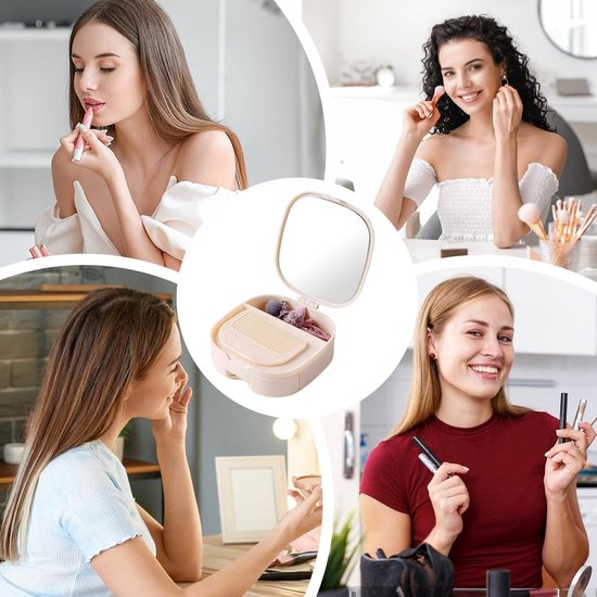 Makeup Mirror - Travel Makeup Mirror - Portable Makeup Mirror with Storage Box - Foldable Compact Mirror with V1188-ZXY-131-192