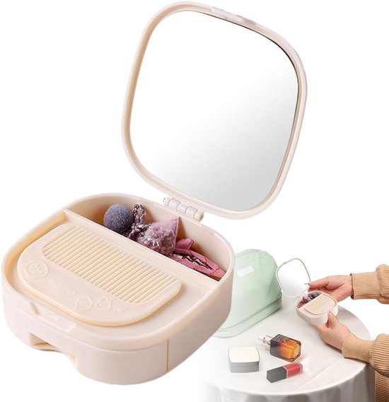 Makeup Mirror - Travel Makeup Mirror - Portable Makeup Mirror with Storage Box - Foldable Compact Mirror with V1188-ZXY-131-192