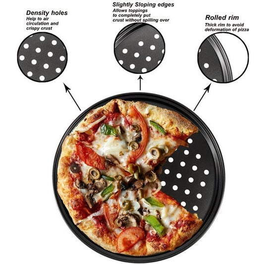 Pizza baking tins - Set of 2 - Stainless steel baking tins with non-stick coating - Suitable for home, V1188-ZXY-131-194