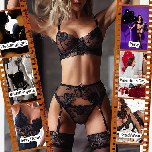 Lingerie - feminine sexy lingerie set - floral print laced bodysuit - struts - backless - sexy lingerie set - V1188-ZXY-131-197