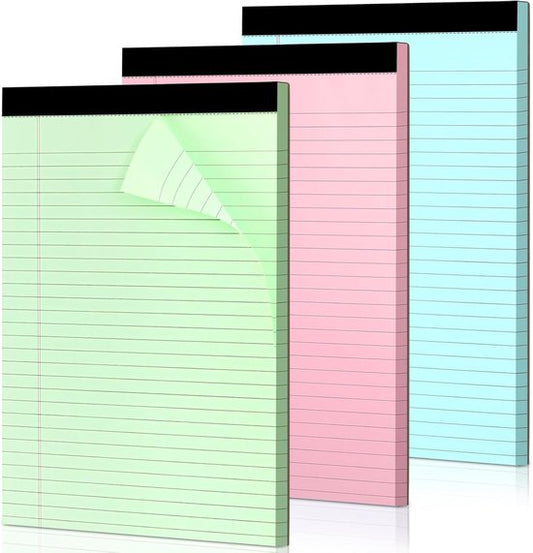 Coloured notepads, set of 3 writing pads 29.5 x 21.4 cm, with micro-perforation and sturdy back, broad lines, V1188-ZXY-131-200