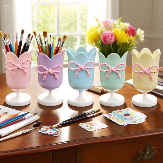 Tulip-shaped pen holder - pen rack - creative desk decoration - refined (Blue) V1188-ZXY-131-218