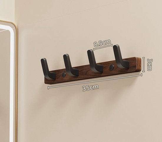 Coat rack - Wall coat rack - Coat rack with hooks - Storage rack - 35 x 3 cm - Wooden coat rack - Walnut - 4 V1188-ZXY-131-239