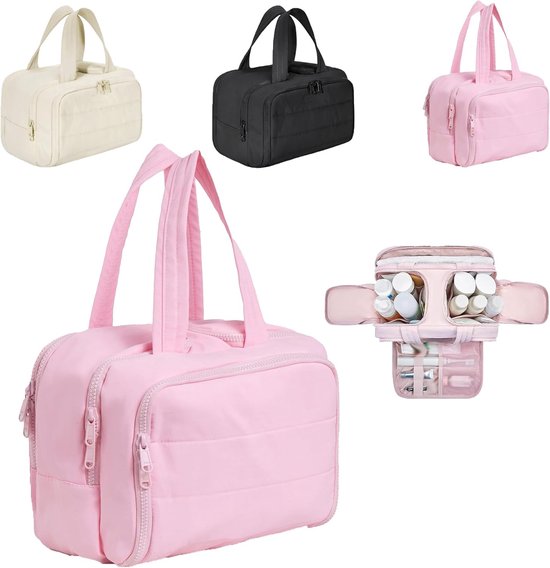 Multi-Zip Makeup Bag - Toiletry Bag - Spacious Storage, Organized Layered Design with Carry Handle - Ideal V1188-ZXY-131-252
