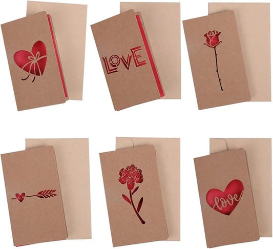 Set of 6 Valentine's Day Envelopes - Valentine's Day and Mother's Day Cards - Hollowed Heart Flowers - V1188-ZXY-131-253