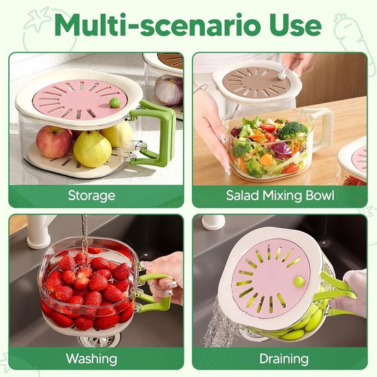 Multifunctional Fruit Washing Basket with Colander and Lid - 2-in-1 Drain Basket & Fruit Colander - Suitable V1188-ZXY-131-258
