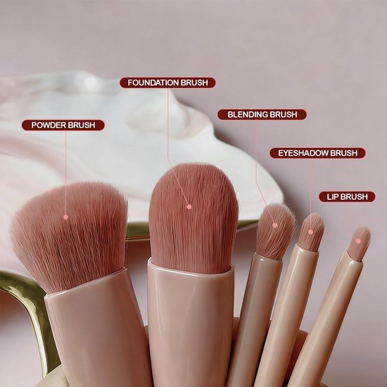 5-Piece Mini Makeup Brush Set with Mirror - Compact Travel Makeup Brushes for Foundation, Powder, Blush & V1188-ZXY-131-263