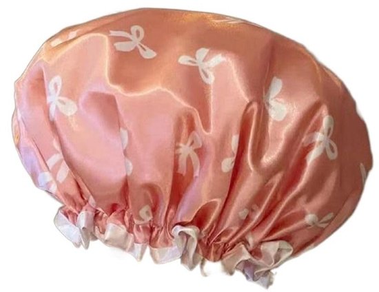 Double Layer Waterproof Shower Cap for Women & Girls - Reusable, Elastic & Comfortable with Print (Pink) V1188-ZXY-131-264