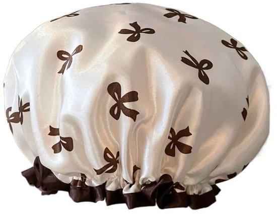 Double Layer Waterproof Shower Cap for Women & Girls - Reusable, Elastic & Comfortable with Print (White) V1188-ZXY-131-265