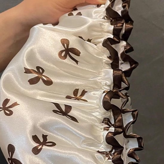 Double Layer Waterproof Shower Cap for Women & Girls - Reusable, Elastic & Comfortable with Print (White) V1188-ZXY-131-265