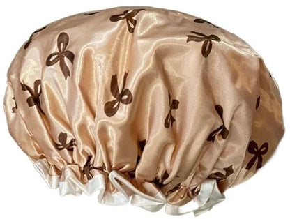 Double Layer Waterproof Shower Cap for Women & Girls - Reusable, Stretchy & Comfortable with Print (Gold) V1188-ZXY-131-266