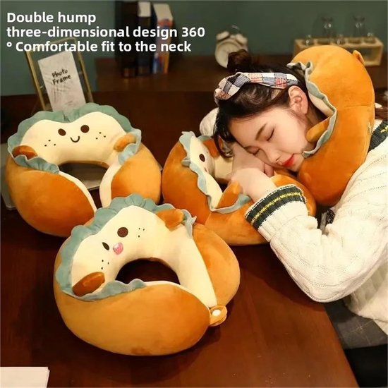 U-Shaped Neck Pillow Made of Soft Plush - Cute Bread Design - Breathable & Comfortable Travel Pillow for Neck V1188-ZXY-131-267