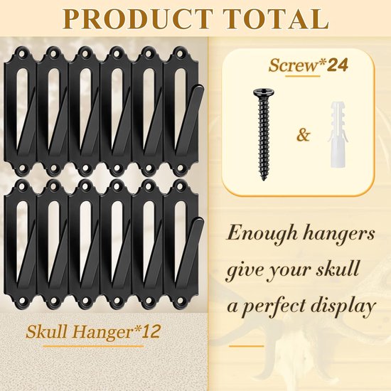 12-Piece Skull Wall Hook Set - Black Steel Hook for Decoration - Includes Mounting Kit V1188-ZXY-131-269