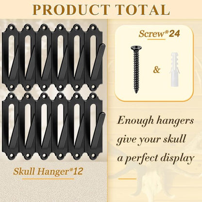 12-Piece Skull Wall Hook Set - Black Steel Hook for Decoration - Includes Mounting Kit V1188-ZXY-131-269