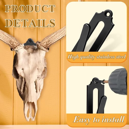 6-Piece Skull Wall Hook Set - Black Steel Hook for Decoration - Includes Mounting Kit V1188-ZXY-131-270