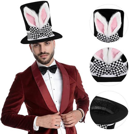 Easter Bunny Top Hat - White Rabbit & Black Plush Hat - Costume accessory for Easter, Halloween and theme V1188-ZXY-131-271