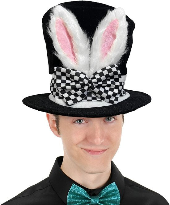 Easter Bunny Top Hat - White Rabbit & Black Plush Hat - Costume accessory for Easter, Halloween and theme V1188-ZXY-131-271