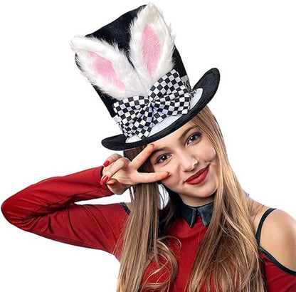 Easter Bunny Top Hat - White Rabbit & Black Plush Hat - Costume accessory for Easter, Halloween and theme V1188-ZXY-131-271
