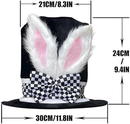 Easter Bunny Top Hat - White Rabbit & Black Plush Hat - Costume accessory for Easter, Halloween and theme V1188-ZXY-131-271