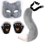 3-Piece Fox Costume Accessory Set - Fluffy Mask, Tail and Gloves - Suitable for Parties & Carnival (Grey) V1188-ZXY-131-275