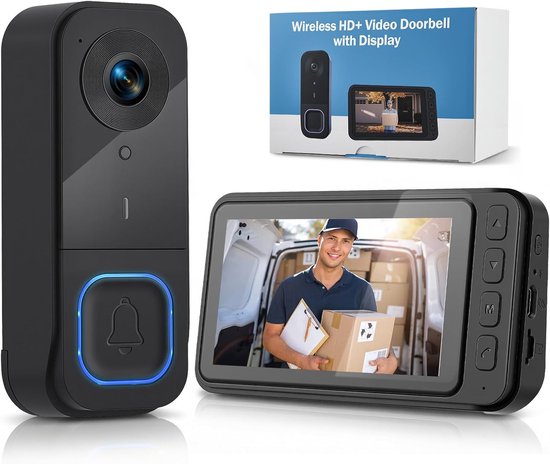 Wireless Doorbell with Camera - 1080P Image & 4.5 Inch Screen - No WiFi Required - Range Up to 120m - Night V1188-ZXY-131-285