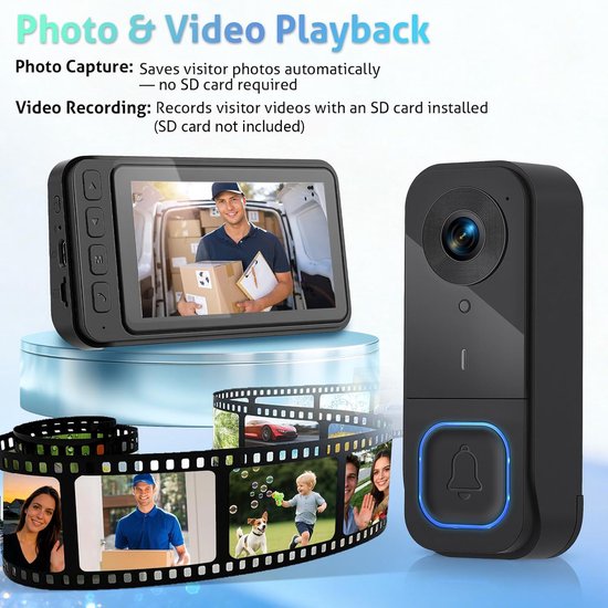 Wireless Doorbell with Camera - 1080P Image & 4.5 Inch Screen - No WiFi Required - Range Up to 120m - Night V1188-ZXY-131-285