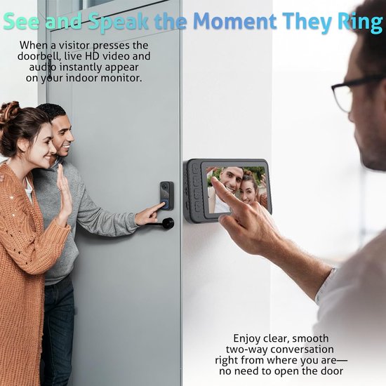 Wireless Doorbell with Camera - 1080P Image & 4.5 Inch Screen - No WiFi Required - Range Up to 120m - Night V1188-ZXY-131-285