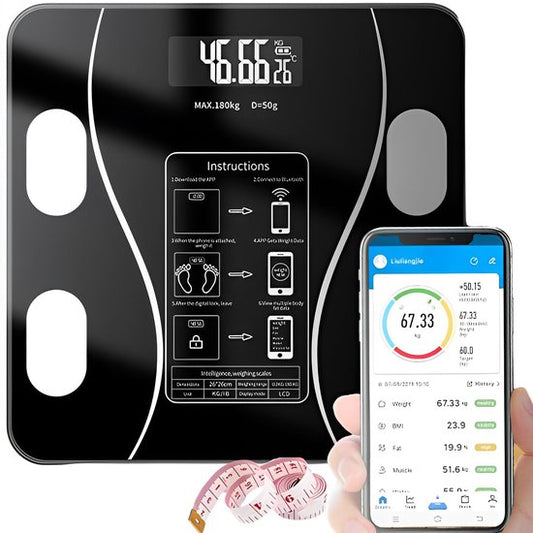Smart Scale with Body Analysis - Measures BMI, Fat & Muscle Mass - USB Rechargeable - Up to 180 kg - Black V1188-ZXY-131-286