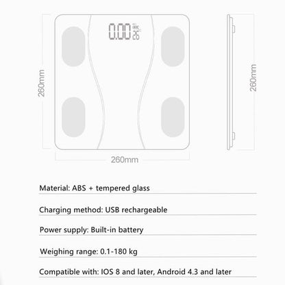 Smart Scale with Body Analysis - Measures BMI, Fat & Muscle Mass - USB Rechargeable - Up to 180 kg - Black V1188-ZXY-131-286