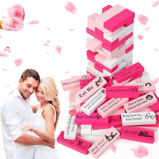 Block Tower Jenga Game - Jenga for Couples - Valentine's Day Tumbling Tower Jenga Game - Party Favor for an V1188-ZXY-131-288