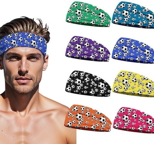 Football Themed Headband - Stretchy Printed Headband - Set of 8 - Sporty, Sweat-Wicking & Breathable - V1188-ZXY-131-304
