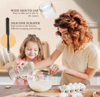 730ml Sourdough Fermentation Jar in a Glass Jar | Includes stirring spoon, measuring cup, and fabric cover - V1188-ZXY-131-344
