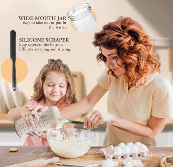 1000ml Sourdough Fermentation Jar in a Glass Jar | Includes stirring spoon, measuring cup, and fabric cover - V1188-ZXY-131-345