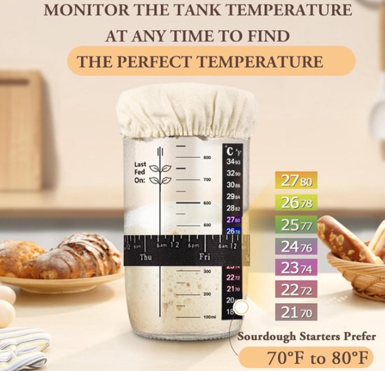 1000ml Sourdough Fermentation Jar in a Glass Jar | Includes stirring spoon, measuring cup, and fabric cover - V1188-ZXY-131-345