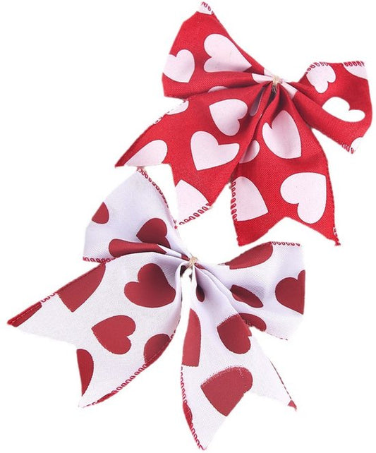 Valentine's Day Decorations - Heart Print Bows - Set of 3 - Wedding Gift Accessories - Handmade Linen Heart V1188-ZXY-131-354