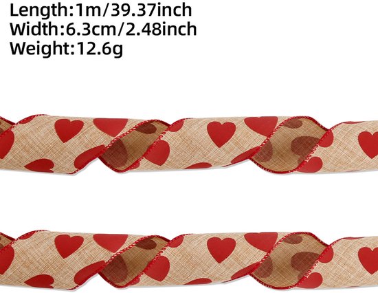 Valentine's Day Ribbons - 3 Rolls - Handmade Ribbons - Heart Pattern - Natural Texture - Suitable for V1188-ZXY-131-355