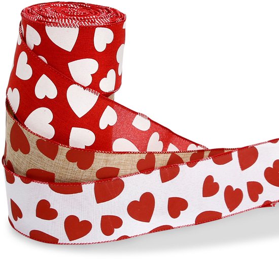 Valentine's Day Ribbons - 3 Rolls - Handmade Ribbons - Heart Pattern - Natural Texture - Suitable for V1188-ZXY-131-357