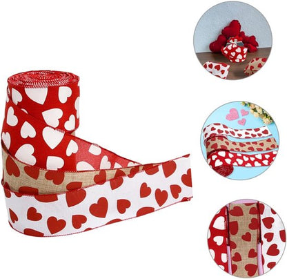 Valentine's Day Ribbons - 3 Rolls - Handmade Ribbons - Heart Pattern - Natural Texture - Suitable for V1188-ZXY-131-357