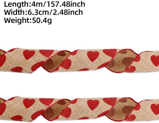 Valentine's Day Ribbons - 3 Rolls - Handmade Ribbons - Heart Pattern - Natural Texture - Suitable for V1188-ZXY-131-357