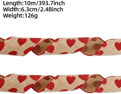 Valentine's Day Ribbons - 3 Rolls - Handmade Ribbons - Heart Pattern - Natural Texture - Suitable for V1188-ZXY-131-359