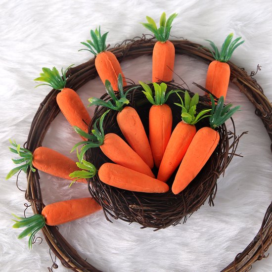 Easter Decorations - Realistic Carrot Figures - Pack of 12 - Mini Foam Carrots 7cm - Party Decorations V1188-ZXY-131-360