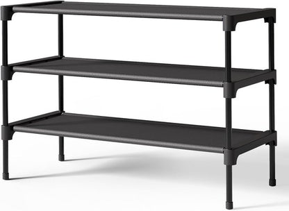 Shoe Rack - 3-Tier Storage Rack - Stackable - 27.5 Inch Wide - Black V1188-ZXY-131-364