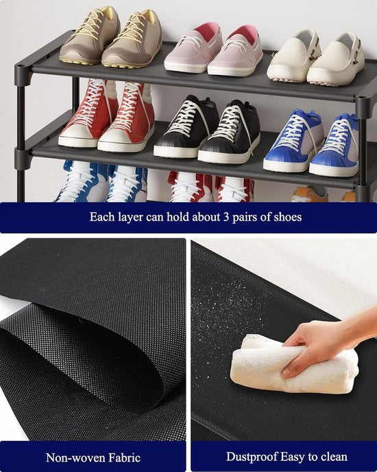Shoe Rack - 3-Tier Storage Rack - Stackable - 27.5 Inch Wide - Black V1188-ZXY-131-364